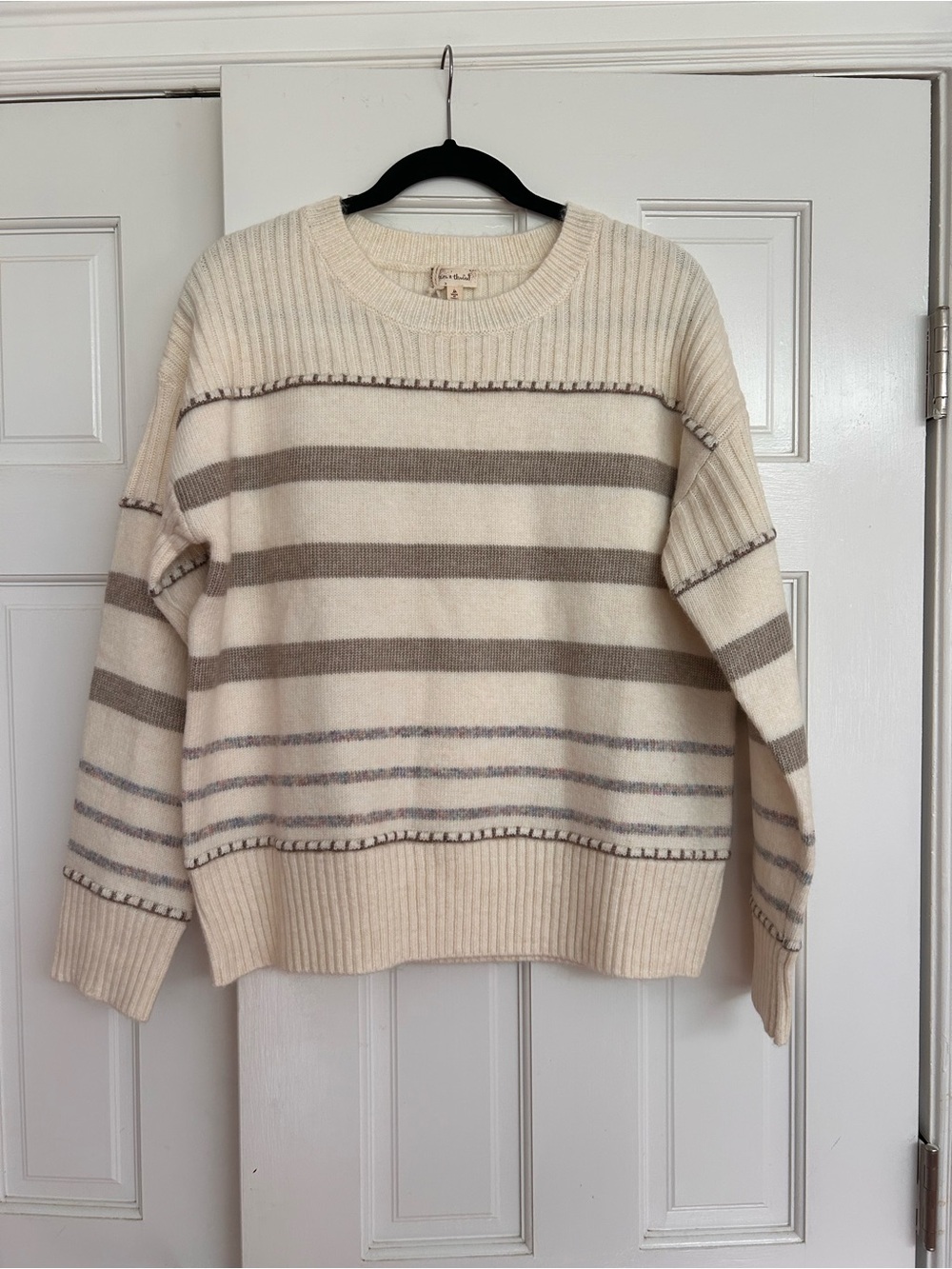 Hem & Thread Women’s Cream Striped Sweater - Size Medium